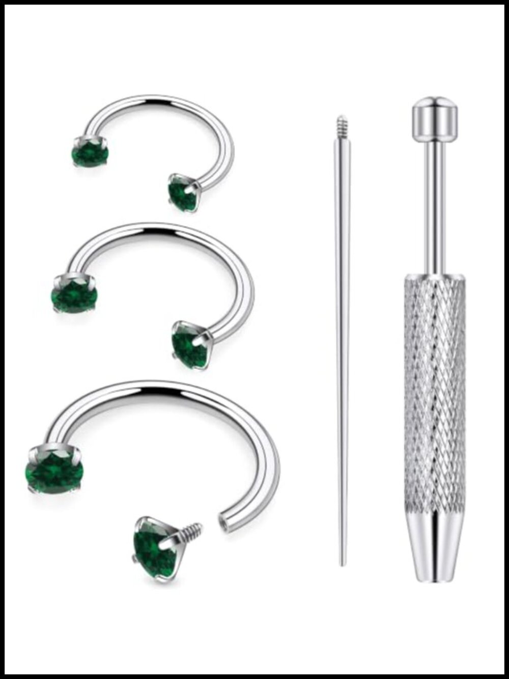 ASTM F136 Titanium Septum Nose Ring Hoop Piercing Jewelry Set Internal Thread CZ
